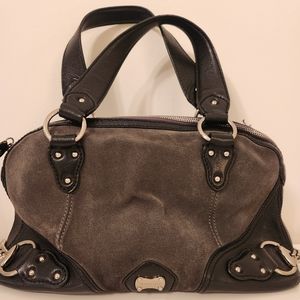 Michael Kors suede and leather top handle bag with silver chain hardware